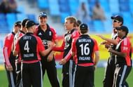 England's Danny Briggs (C) celebrates wi